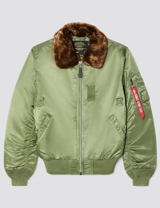 Куртка B-15 SLIM FIT BOMBER JACKET / Sage / Brown Fur