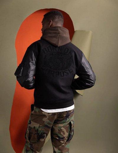 FAUX LEATHER MA-1 VARSITY BOMBER JACKET FAUX LEATHER MA-1 VARSITY BOMBER JACKET