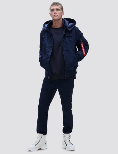 MA-1 HOODED RIB BOMBER JACKET / Replica blue MA-1 HOODED RIB BOMBER JACKET / Replica blue