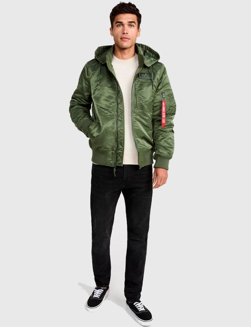 MA-1 HOODED RIB BOMBER JACKET / Sage