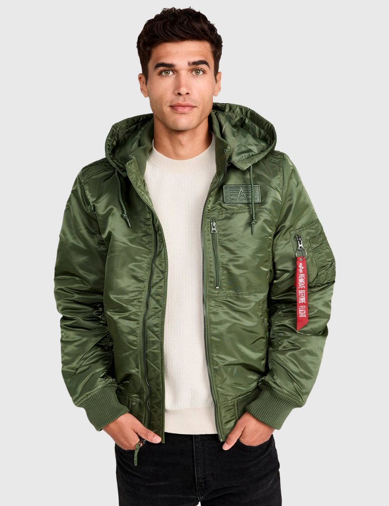 MA-1 HOODED RIB BOMBER JACKET / Sage