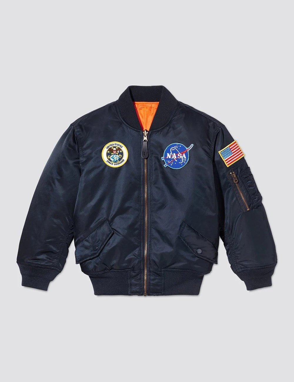 ALPHA 、NASAコラボMA-1ジャケット ネイビー Детскаий бомбер YOUTH NASA MA-1 BOMBER JACKET Alpha Industries